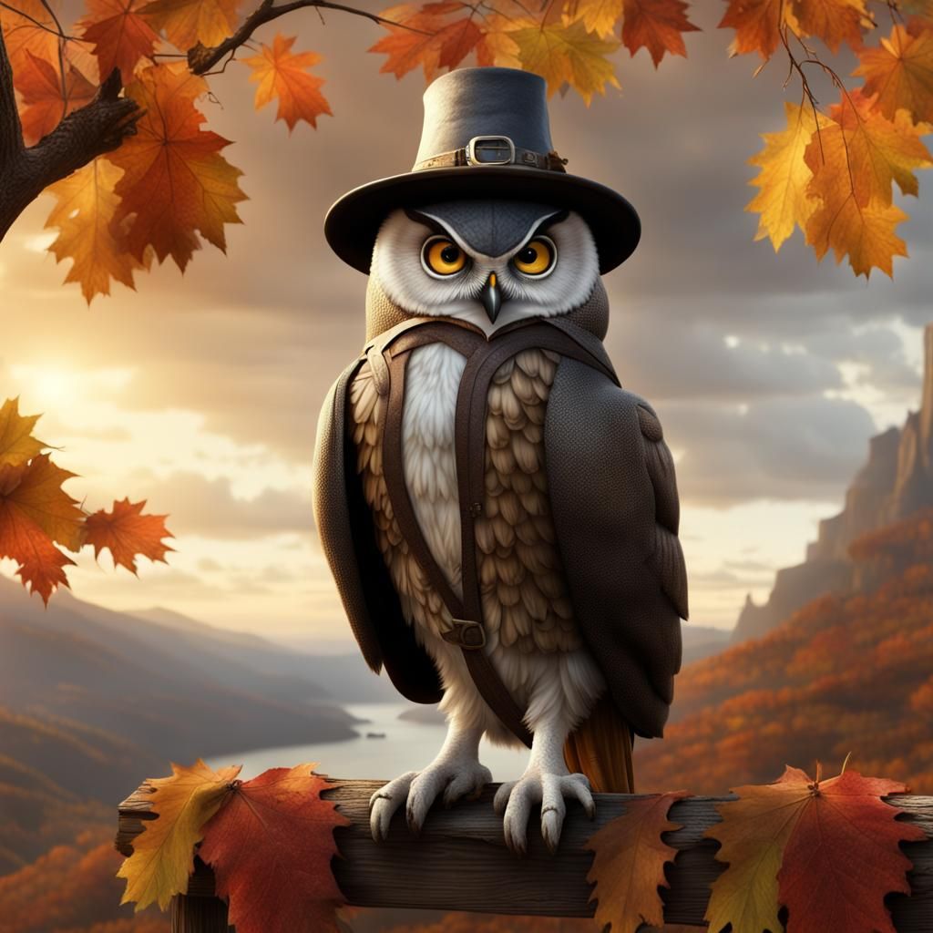 Pilgrim owl at thanksgiving