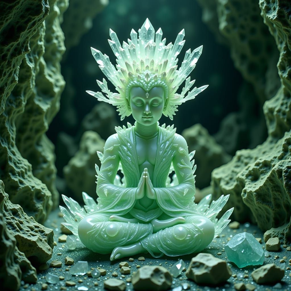 Serene Biomorphic Figure in Harmonious Jade Tones