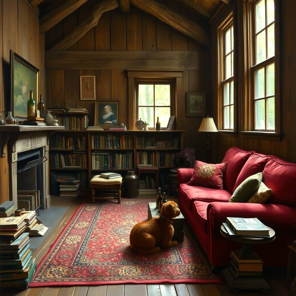 Cozy Oak Treehouse Retreat in Warm Oil Painting