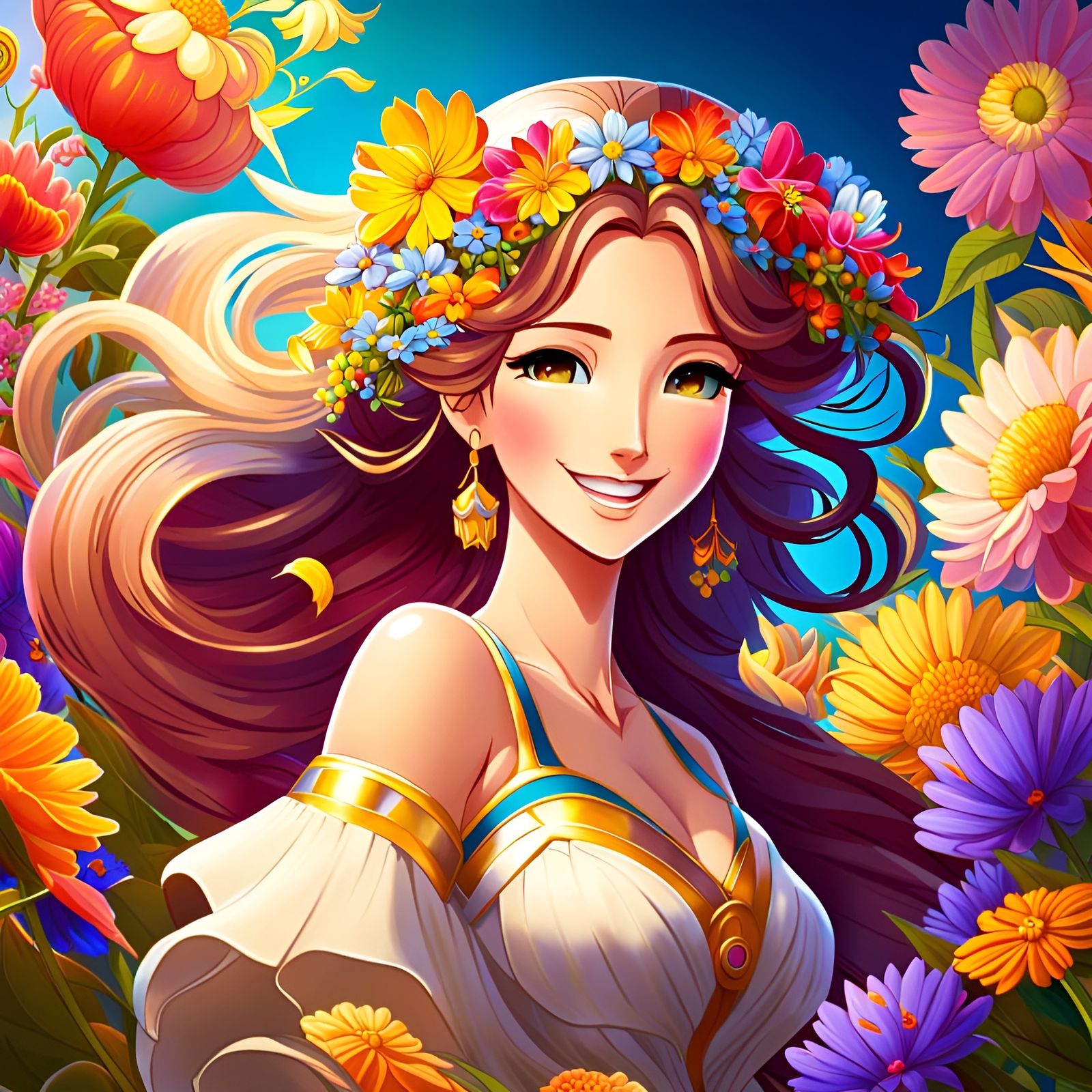 Goddess of Joy in Anime Flower Garden