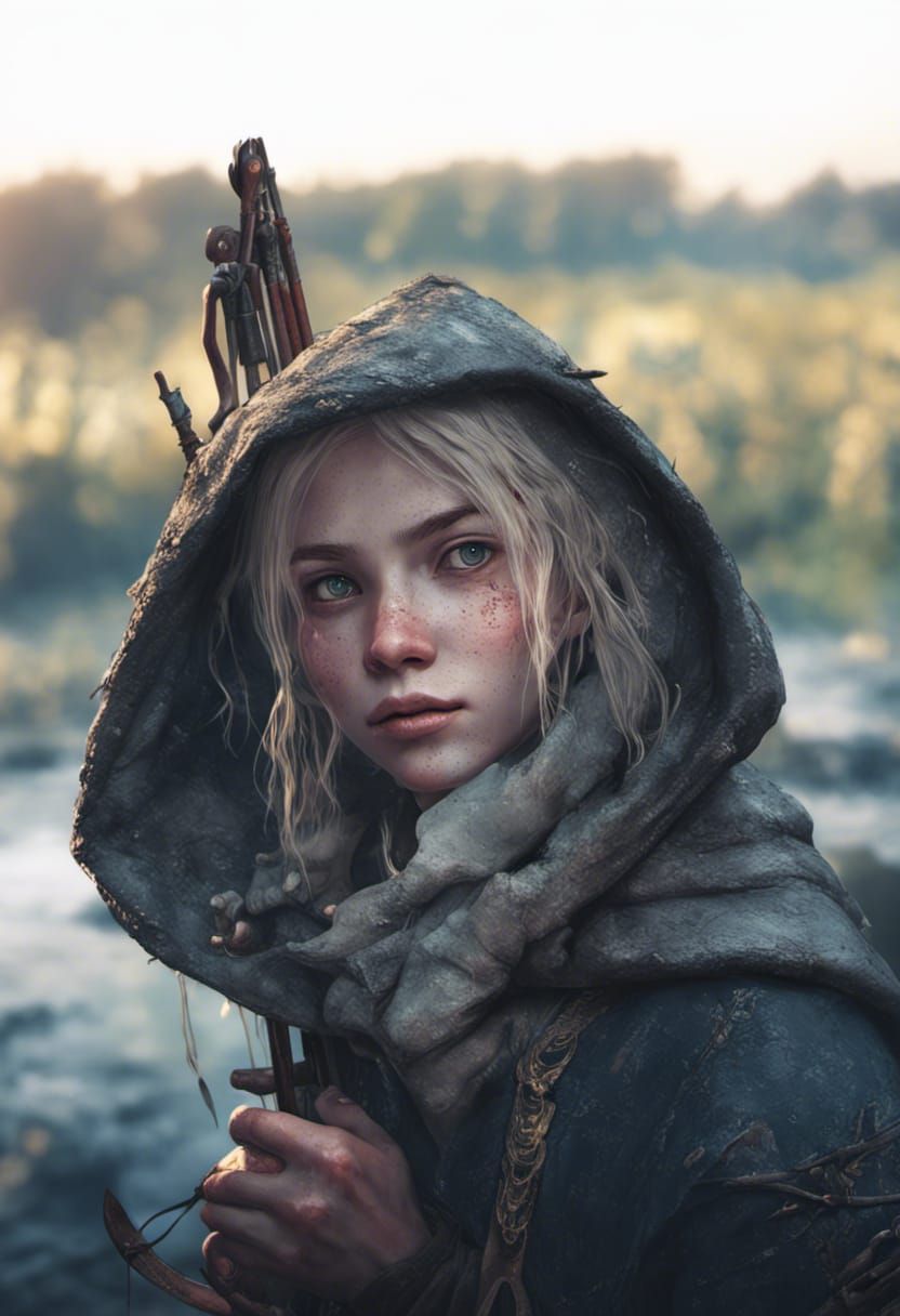 Charming Medieval Bard with Long Bow, Detailed Matte Paintin...