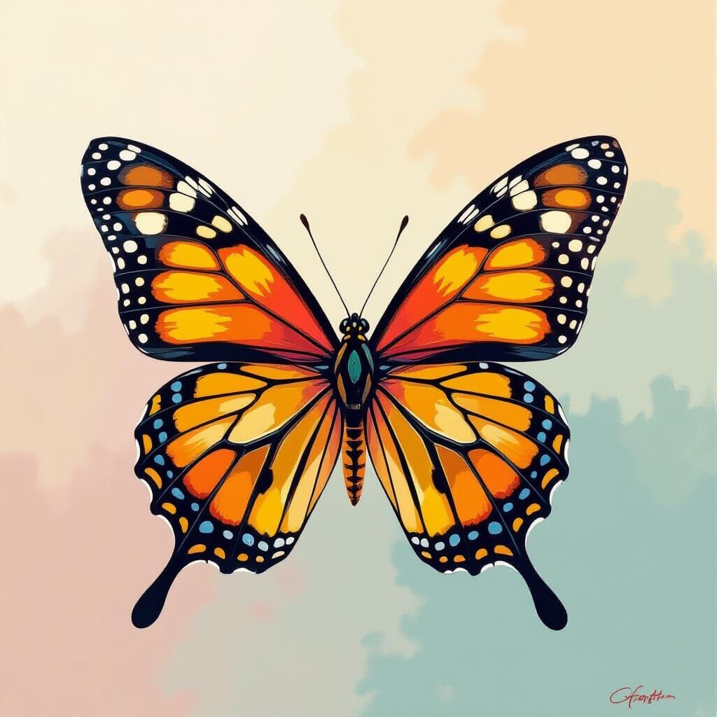 Vibrant Acrylic Butterfly with Expressive Brushstrokes