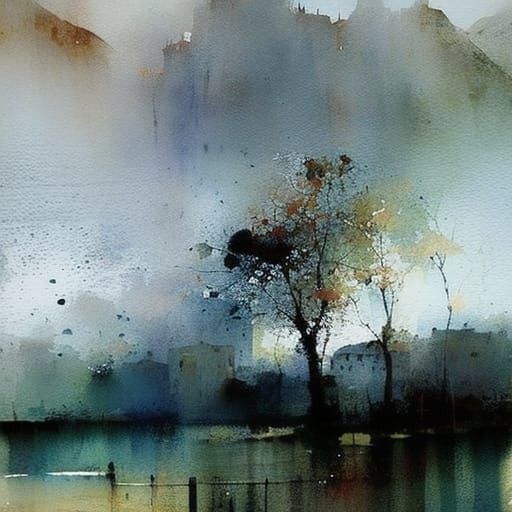 Watercolor Landscape Painting: Serene Natural Scene