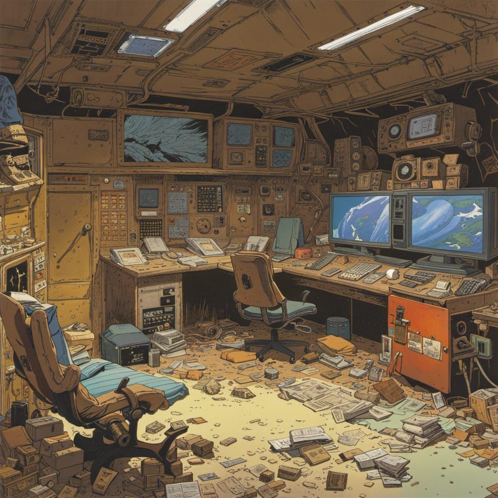 Abandoned Sci-Fi Bunker Interior in Comic Art Style