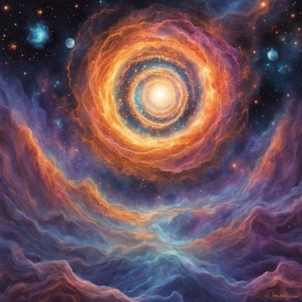 Mandala of Cosmic Wonder in Vibrant, Swirling Patterns