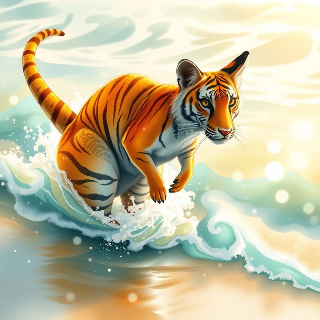 Kangaroo-Tiger Hybrid Frolics on Australian Beach