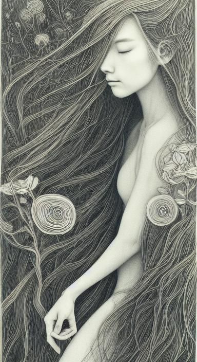 Woman with Flower: Etching in Warped Forest