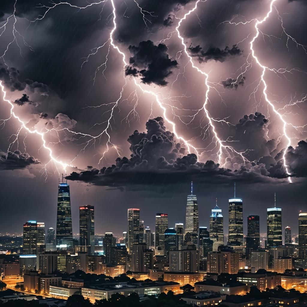 Stormy Night: Lightning Over Modern City