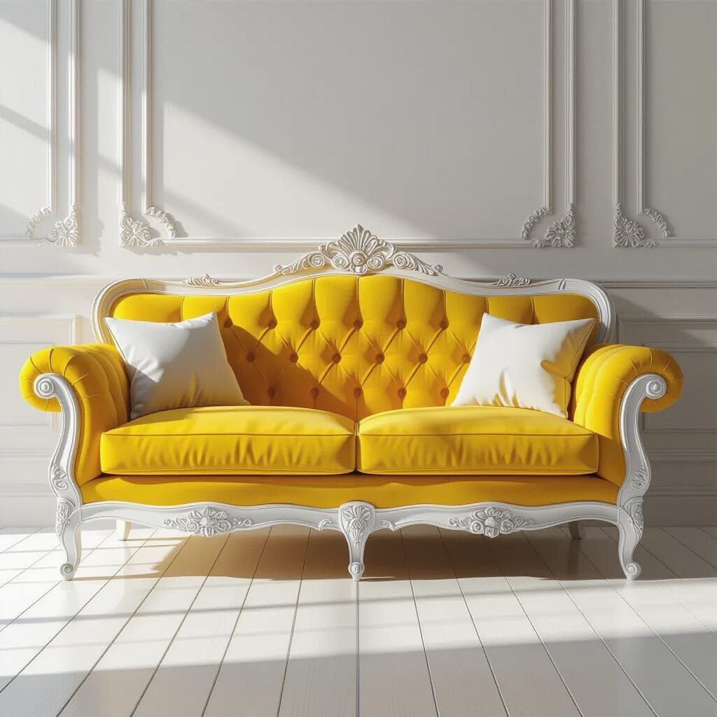 3D Render of a Fancy Yellow 4-Seater Sofa