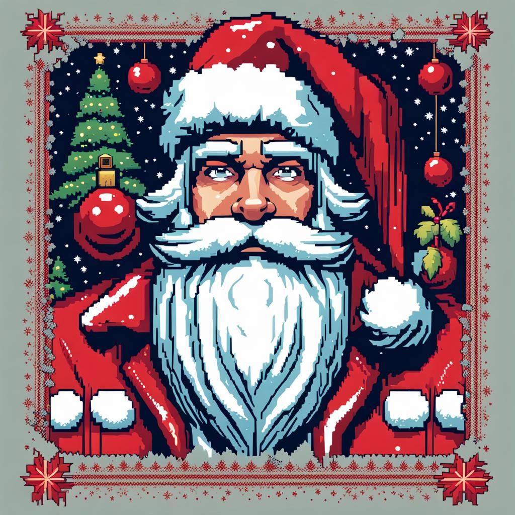 Santa Pixel Art Ugly Christmas Sweater Comic Style