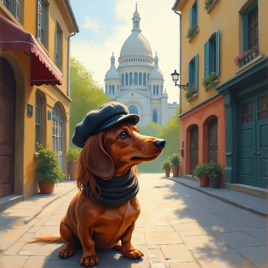 Dachshund in Montmartre: An Impressionist Scene