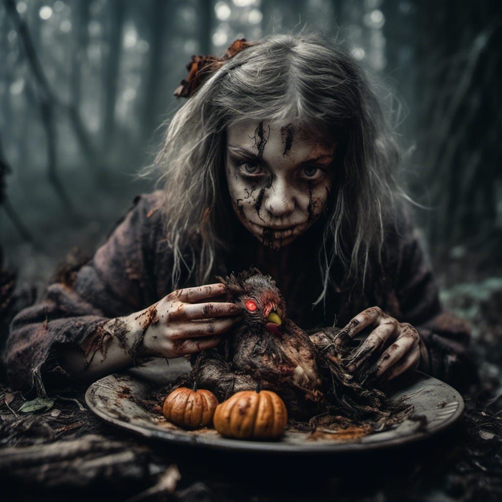 Baba Yaga Feeds Rotten Jack-O'-Lantern Chickens