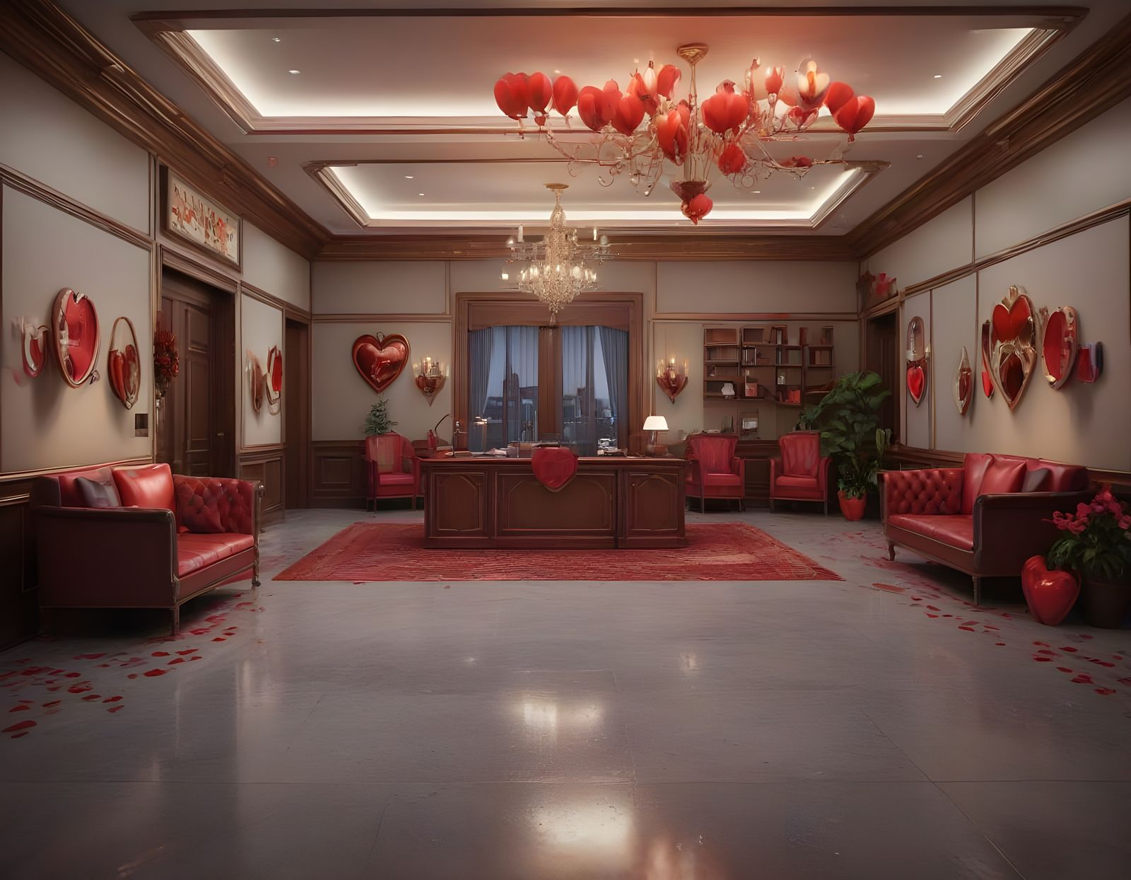 Romantic Office Lobby in Vibrant Fantasy Style
