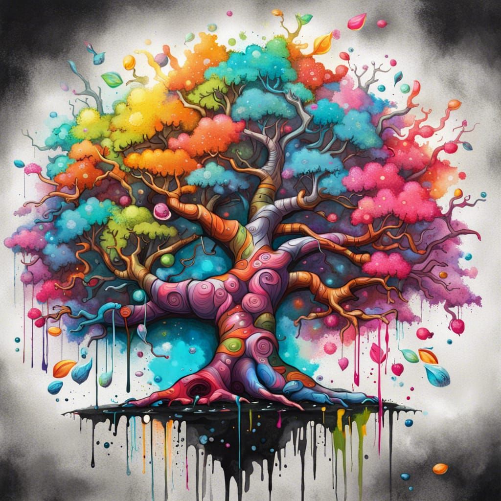 Whimsical Tree of Life Creature in Graffiti Art