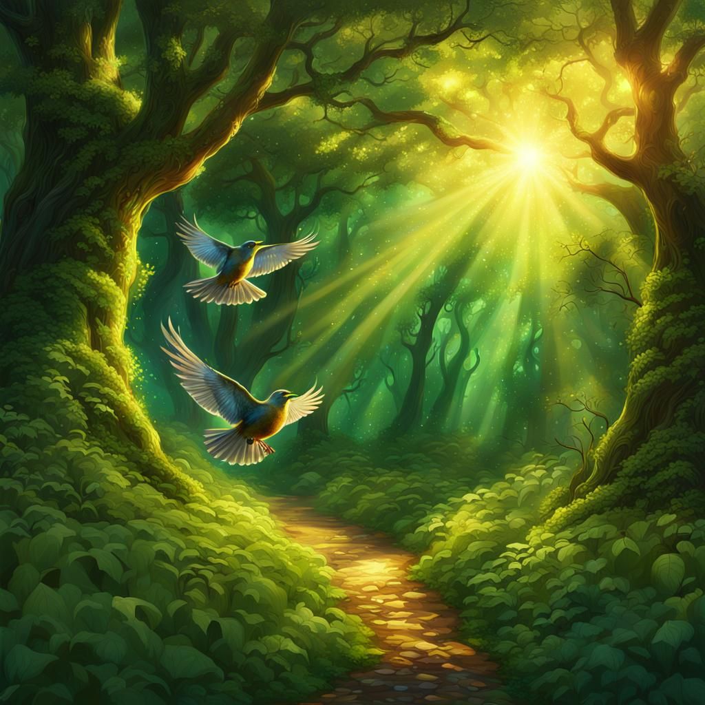 Green Fairy Forest Path in Detailed Matte Painting