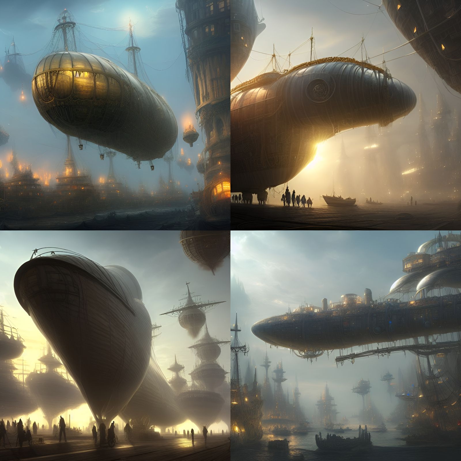 Bustling Aetherpunk Airship Harbor in 4K