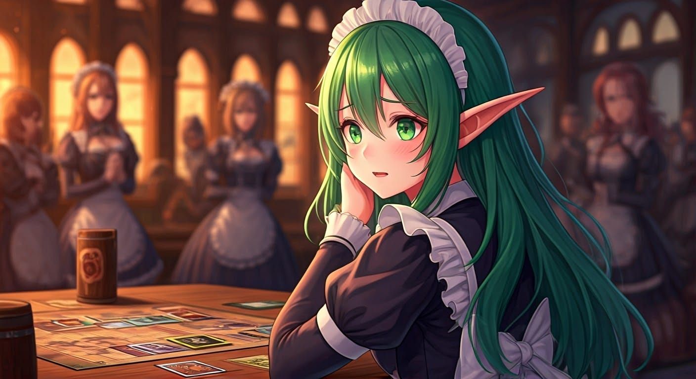 Realistic Chibi Elf Maid in Tavern Atmosphere