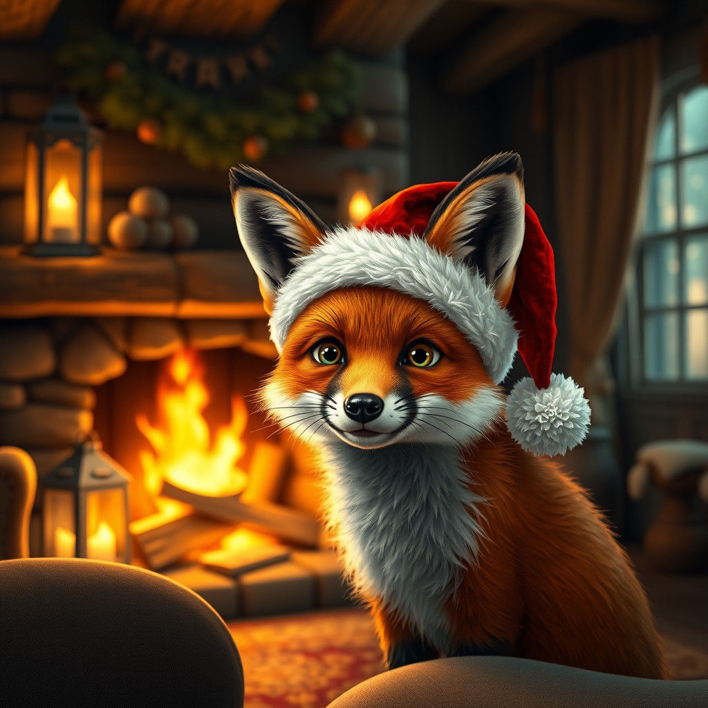Festive Fox Portrait in Cozy Cottage