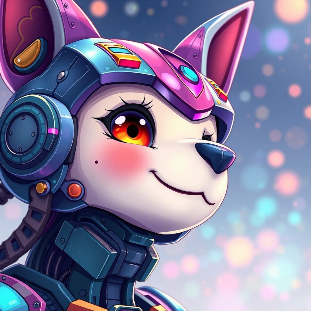 Cute Mechanical Sphinx Portrait in Vivid Anime Style