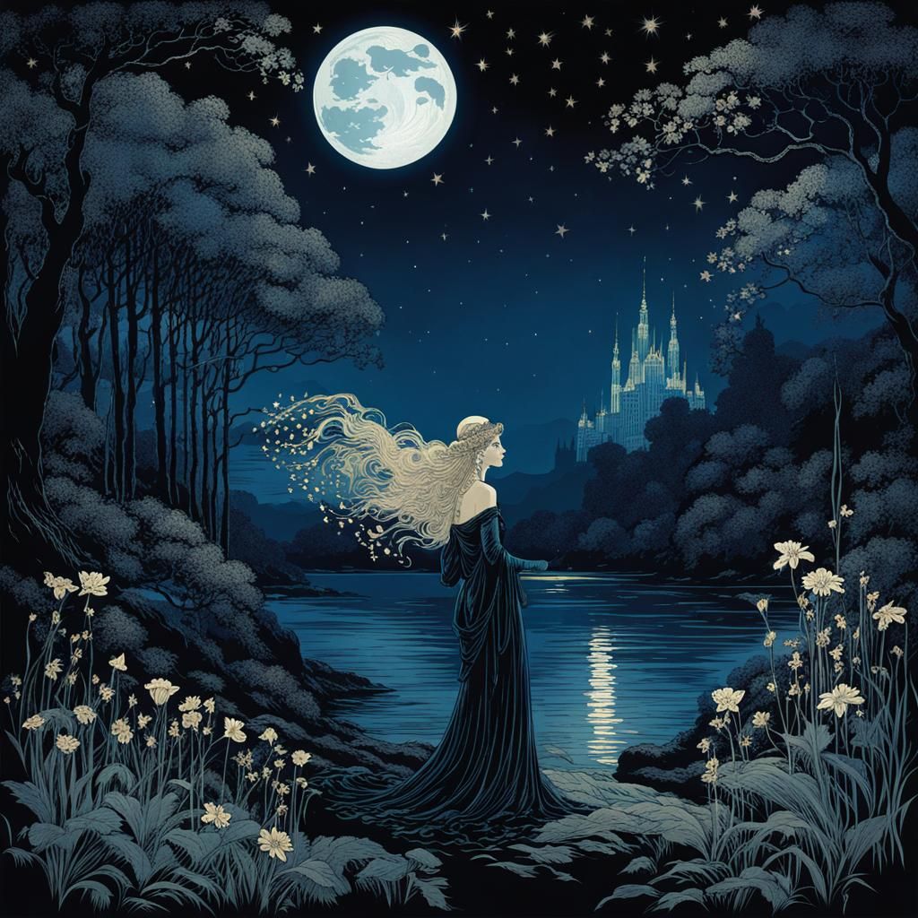 Mysterious Lunar Ruler in Elegant Watercolor Style