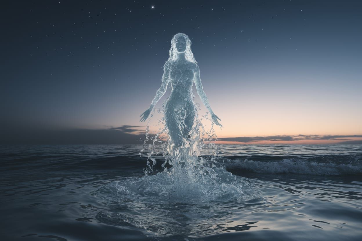 Surreal Goddess of the Ocean in Ethereal Water Form