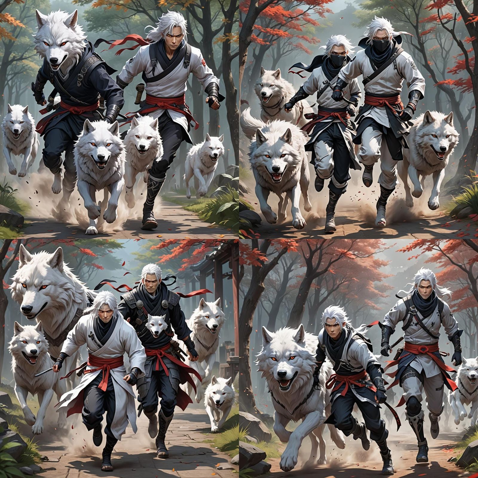 Ninja and Wolf Partner in Anime Style