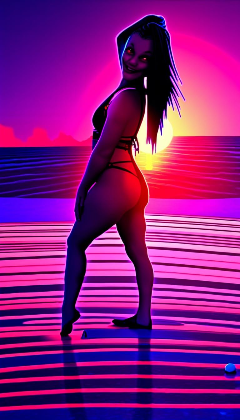 Vampire Birthday at the Beach: Vibrant Oil Painting