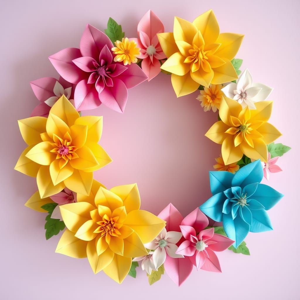 Origami Paper Flower Wreath