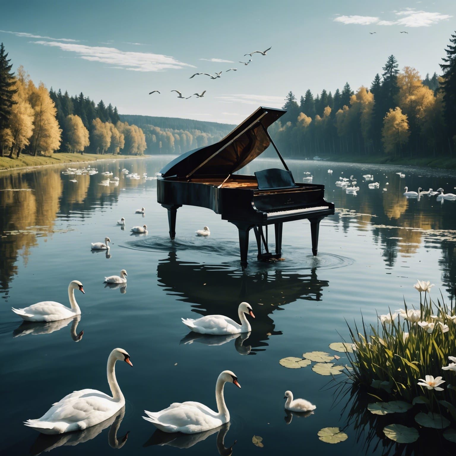 Swans on a Lake Reveal Tchaikovsky at Piano