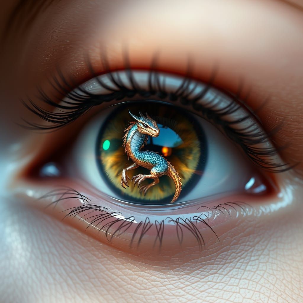 Mystical Dragon Emerges from Shimmering Opal Iris