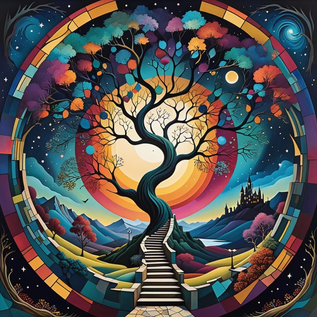 Surreal Portal Landscape with Dreamlike Art Nouveau Elements