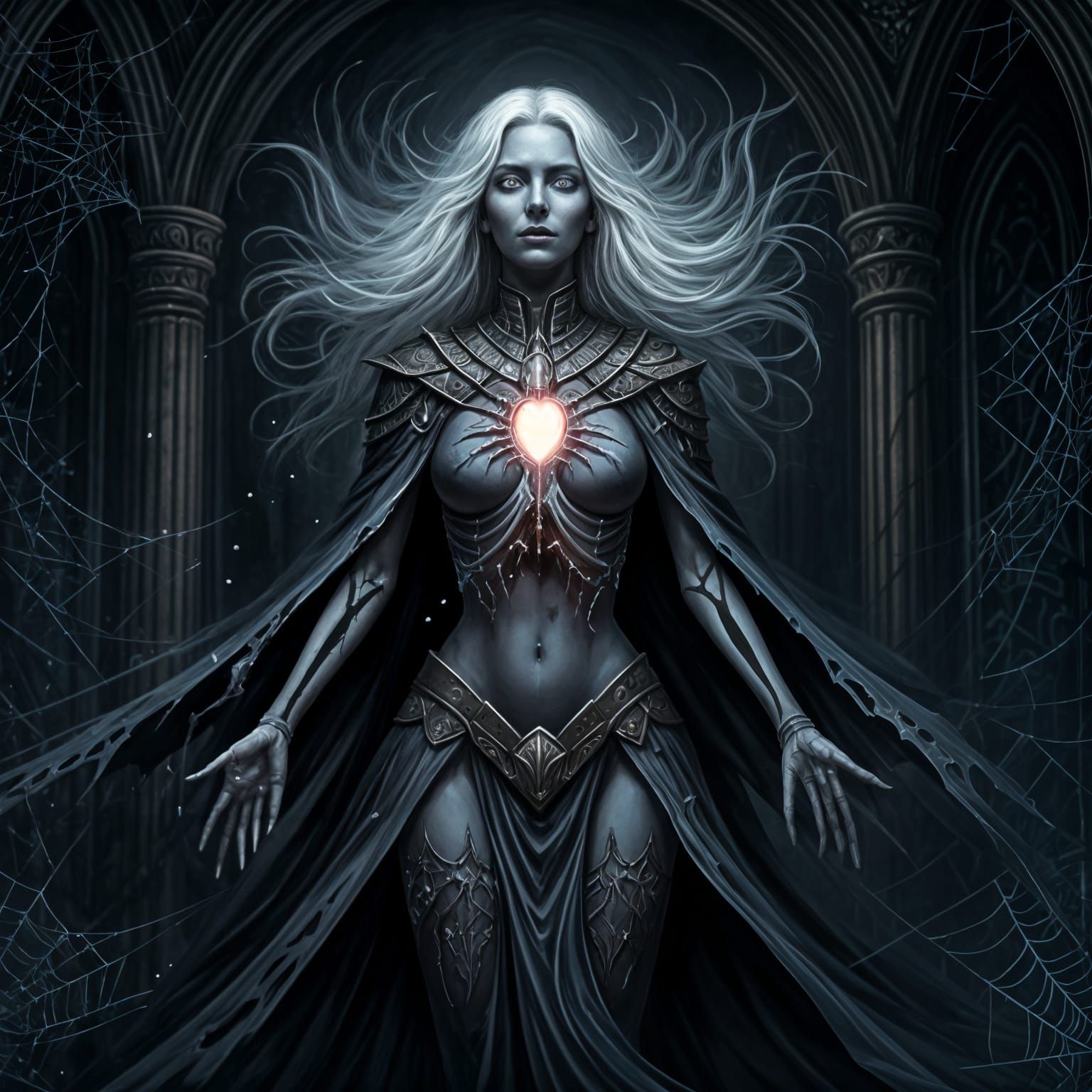 Ethereal Undead Drow Priestess in Ruined Temple