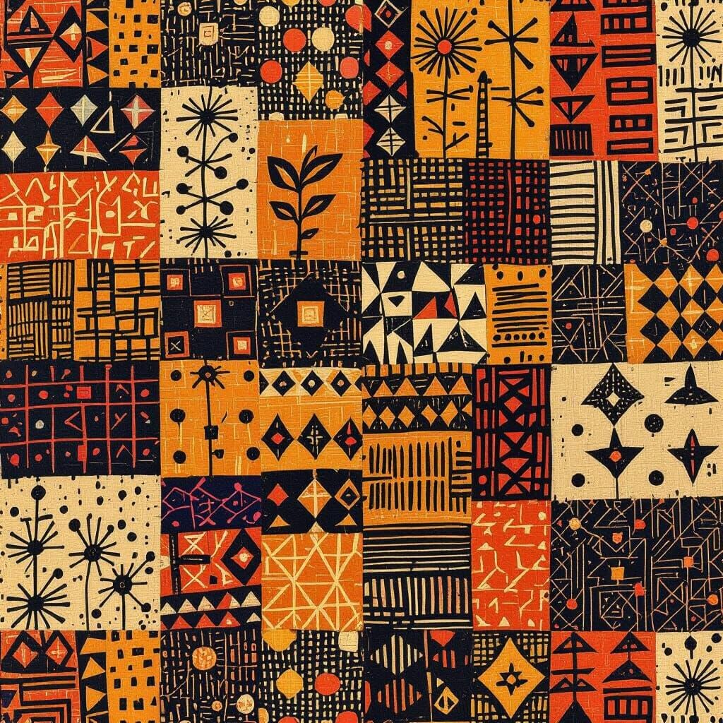 African Textiles with Tribal Motifs and Earthy Tones