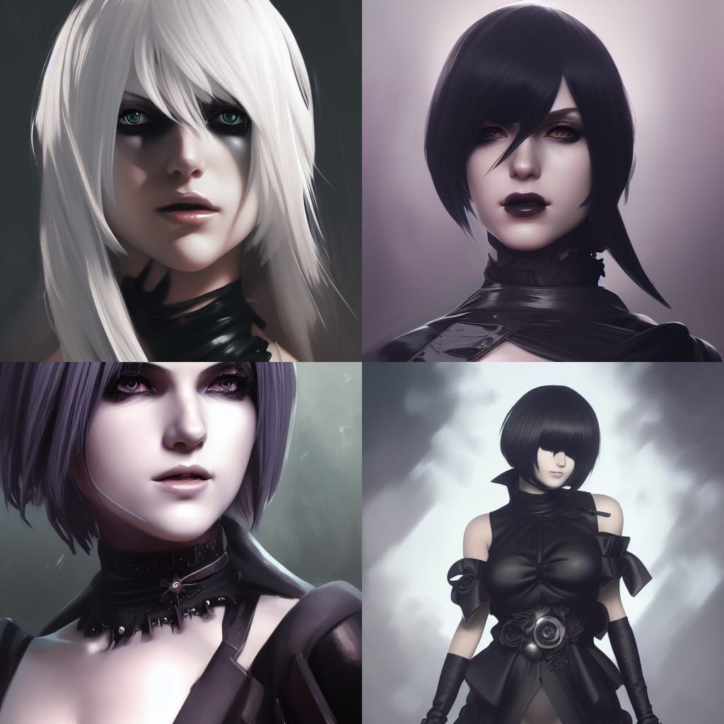 Goth 2B Nier Automata Portrait in Artgerm Style