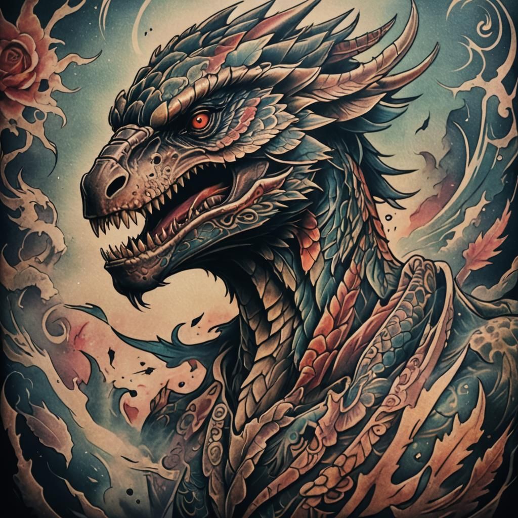 Fantasy Tattoo on Skin Closeup, Cinematic Style