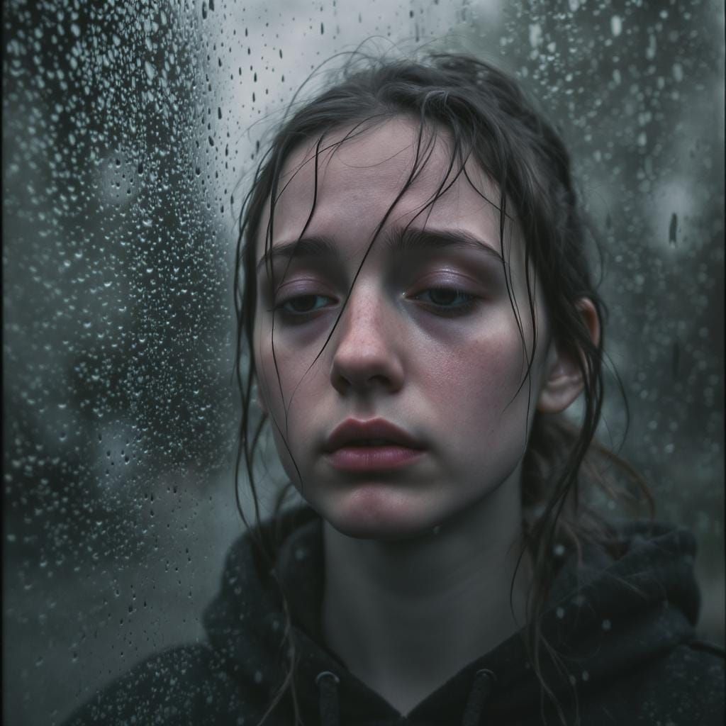 Emotional Portrait of Woman with Damp Hair