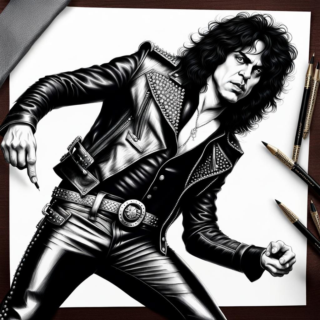 Hyperdetailed Charcoal Drawing of Young Man in Leather