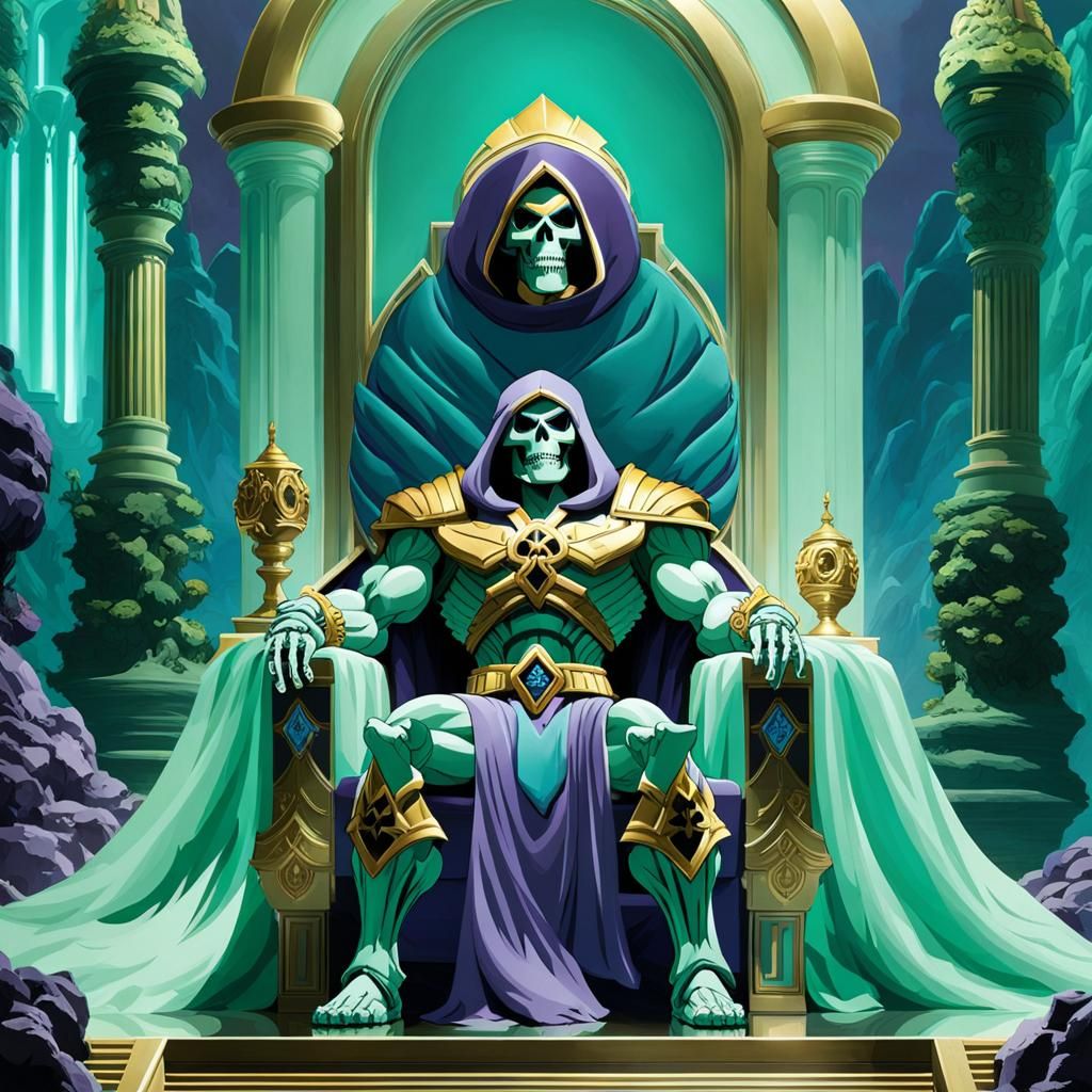 Skeletor in the throne room, Seafoam_Green_color Palette, Masters of the Universe, MOTU,