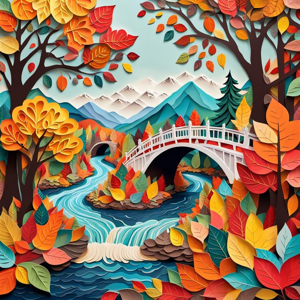Colorful Paper Collage of a Fall Tree