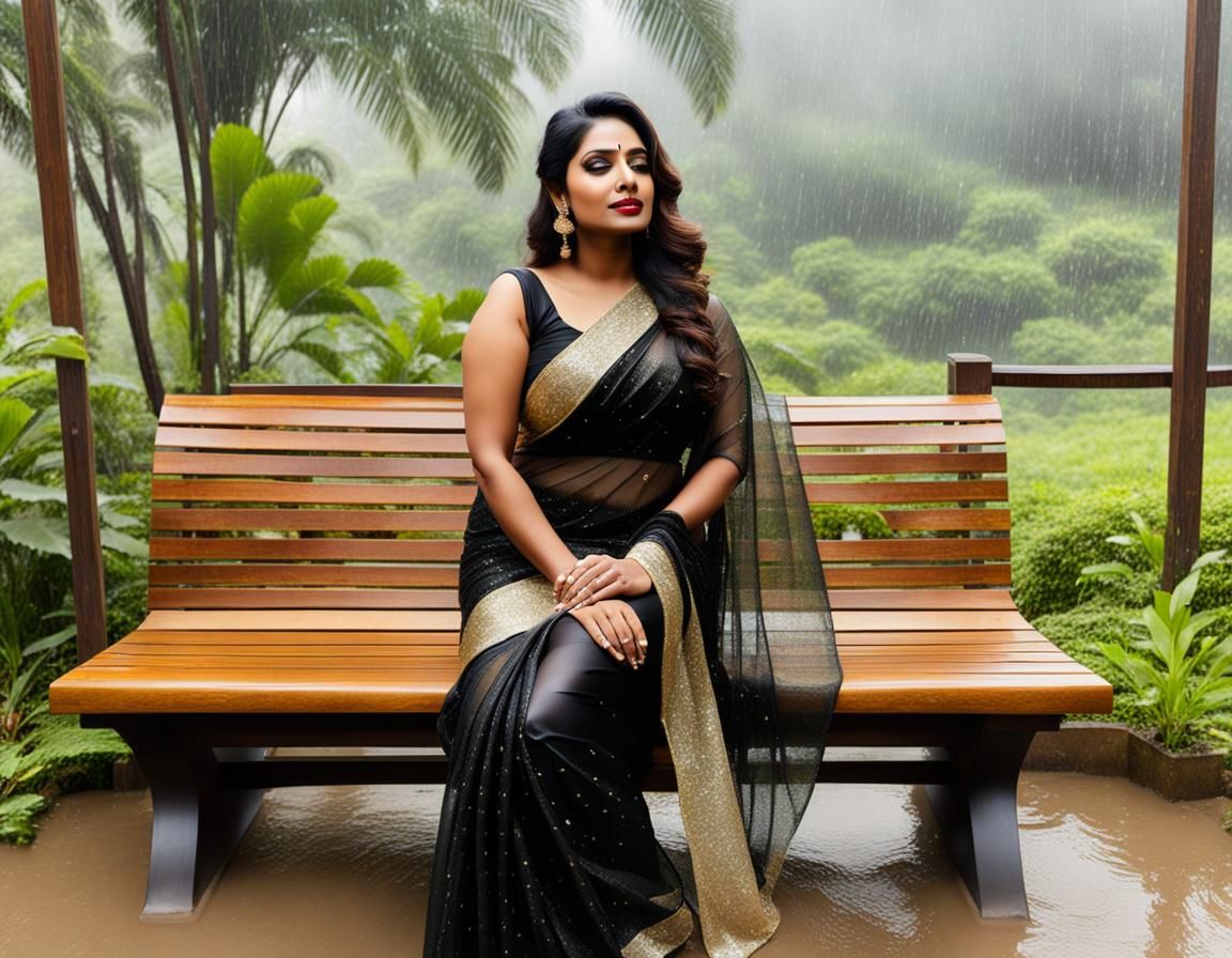 Gorgeous Indian Woman in Glitter Saree Awaits