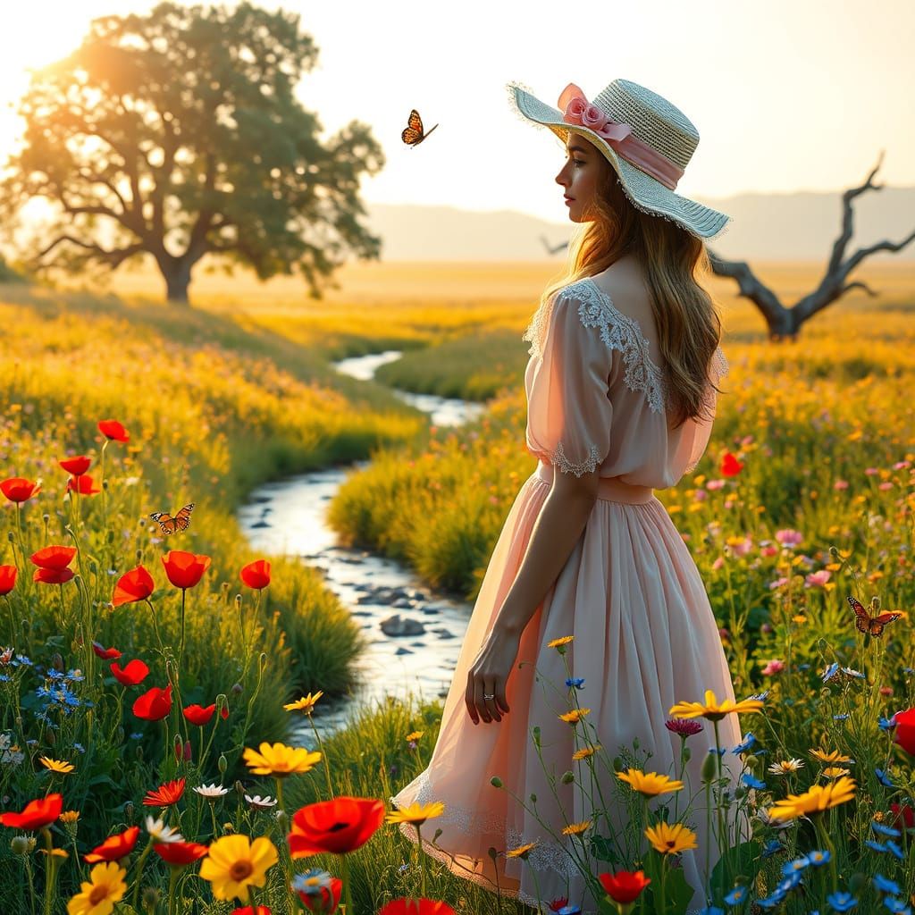 Serene Summer Landscape in Soft Pastel Hues