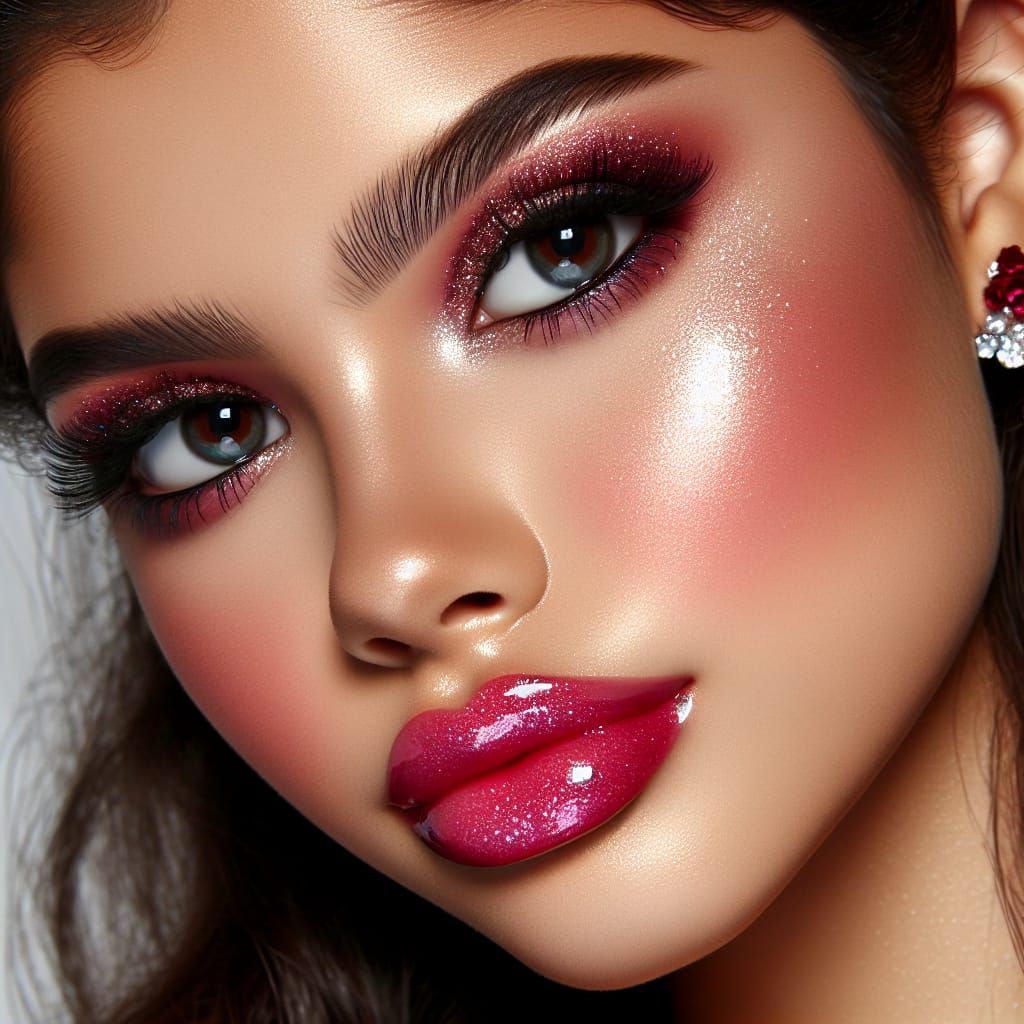 Hispanic Teen with Glossy Lipstick and Sparkly Blush