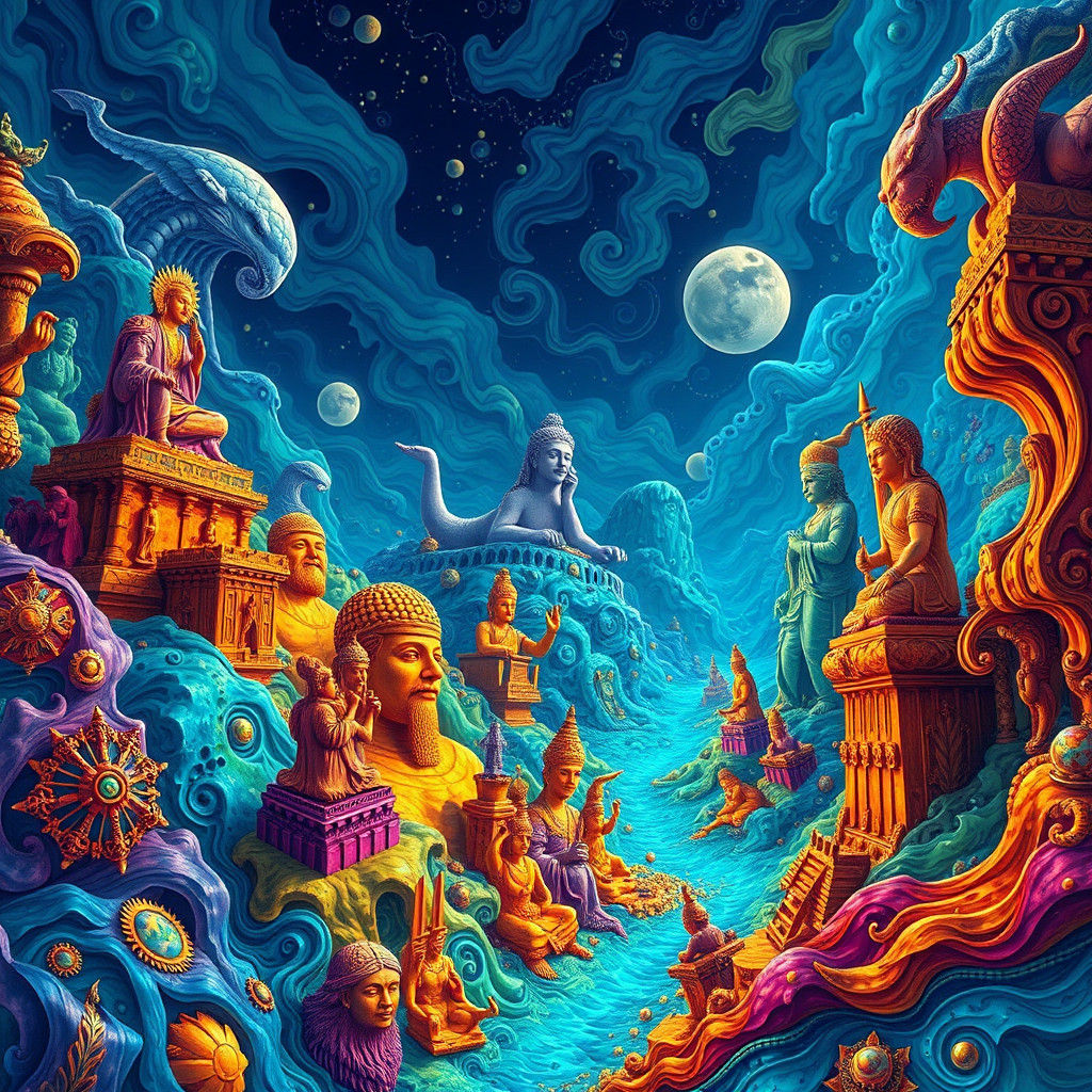 Submerged Civilizations: Surreal Colorful Statues