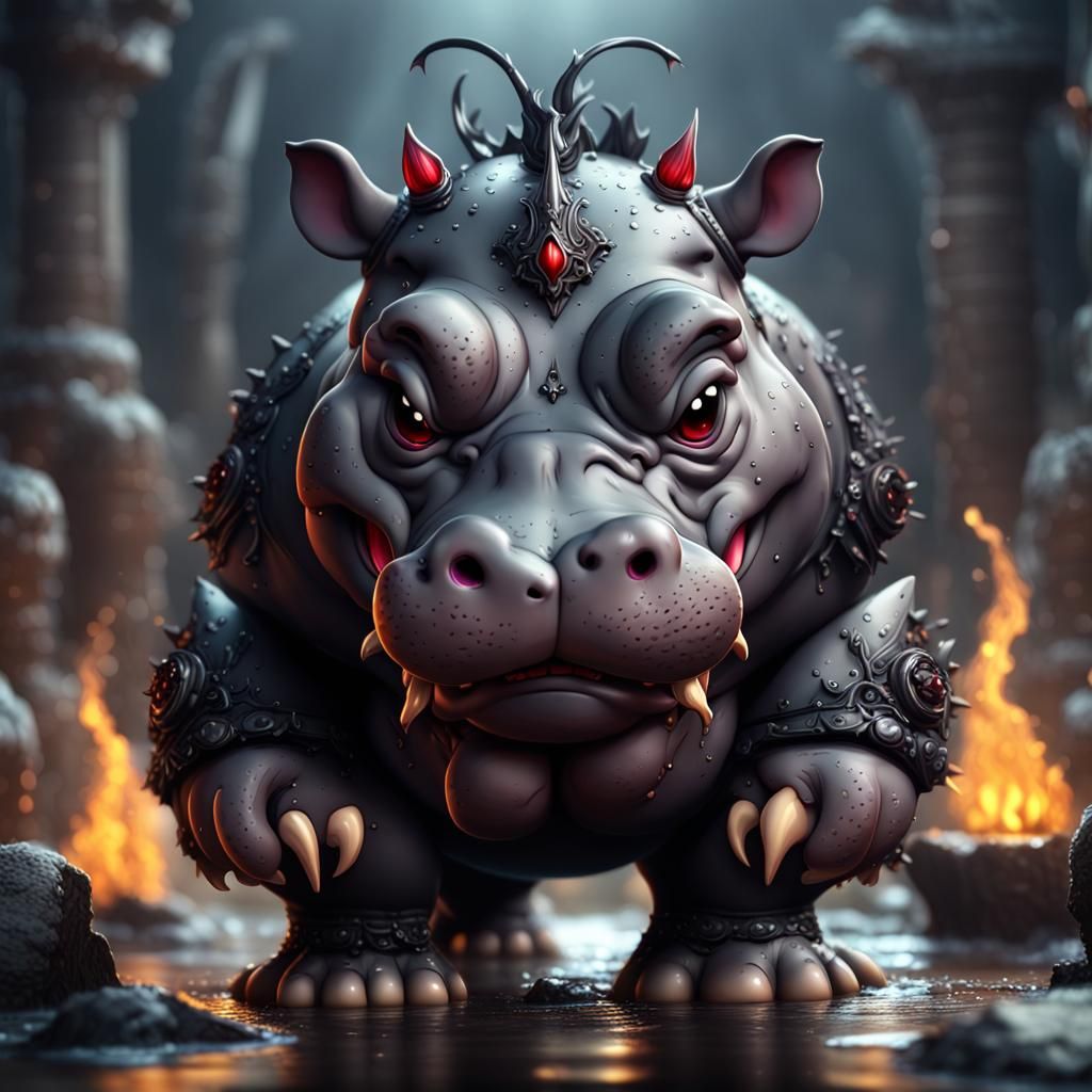 Chibi Demonic Hippo: Detailed Matte Painting