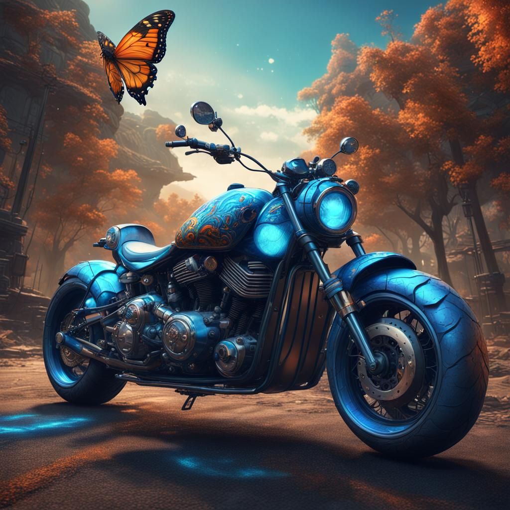 Butterfly on Motorcycle in Vaporwave Style