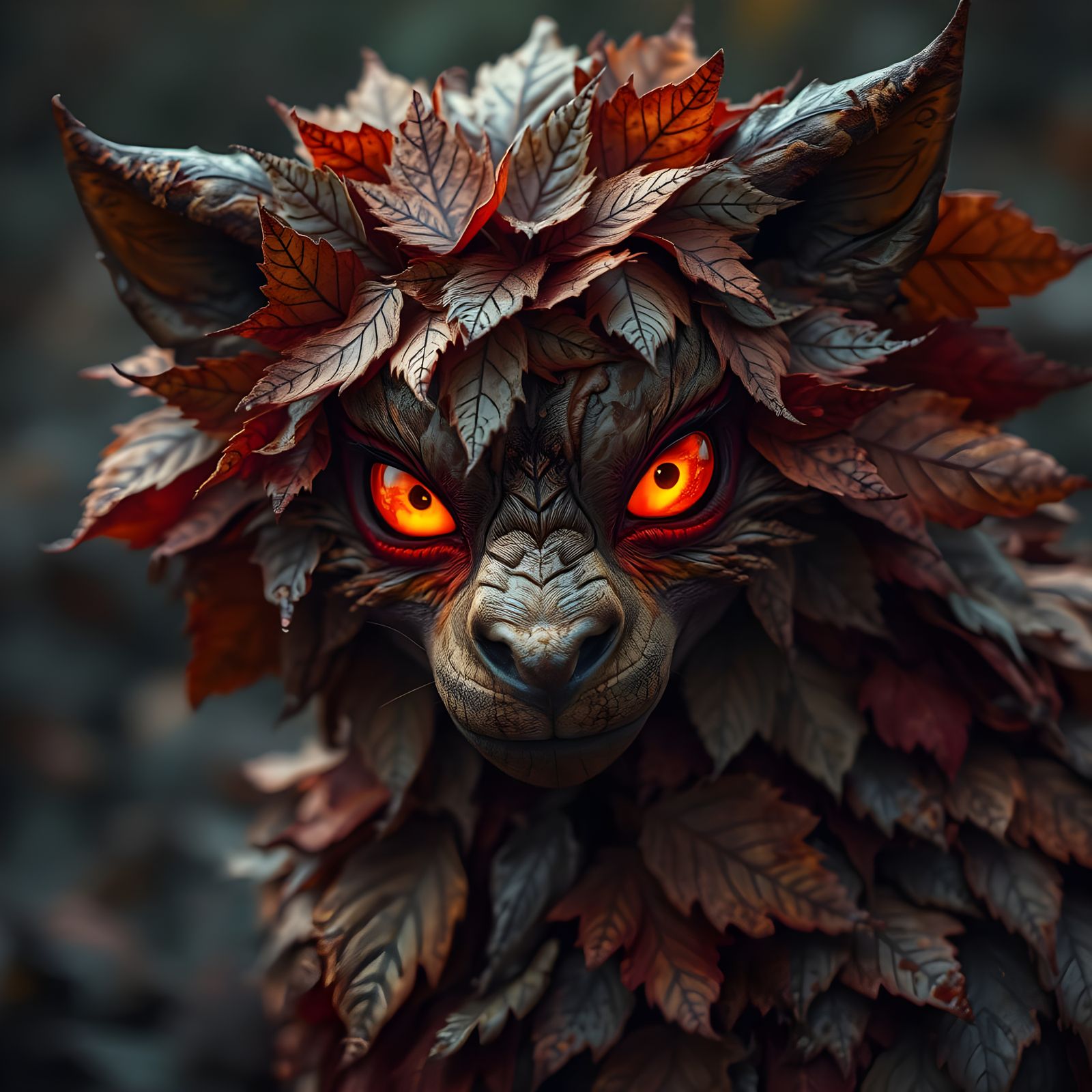 Autumn Leaf Creature with Glowing Eyes