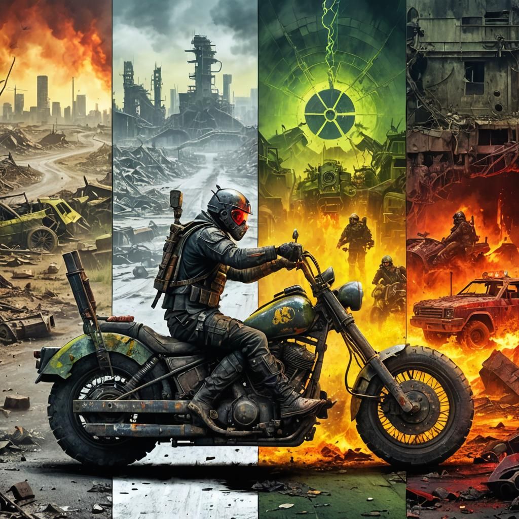 Post-Apocalyptic Road Warrior on Motorcycle