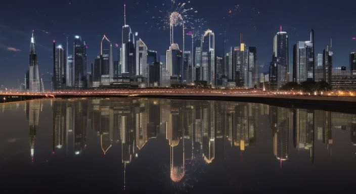Cityscape fireworks