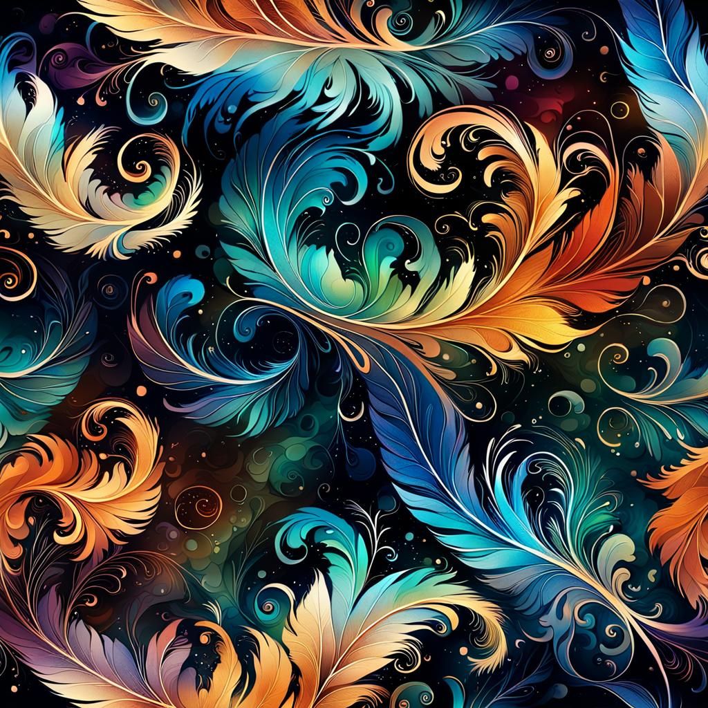 Ethereal Fantasy: Digital Paper Art with Swirls and Feathers