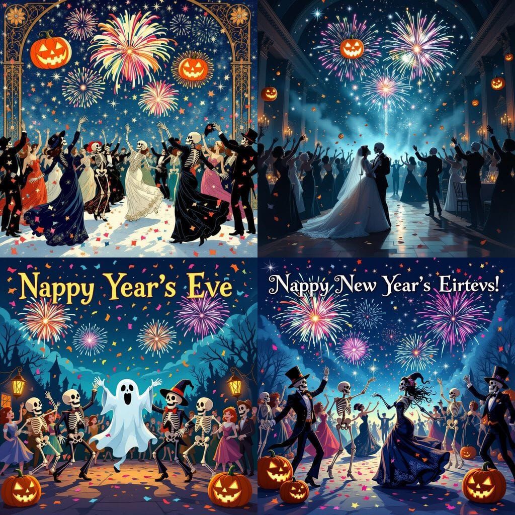 Ghostly New Year's Party with Dancing Skeletons